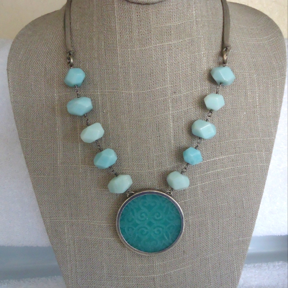 Silpada -Sterling Silver Etched Quartzite Pendant Double Strand Suede Necklace